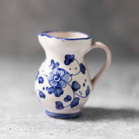 Vintage miniature mini Italy blue white floral pitcher creamer pottery pls read - Picture 2 of 9